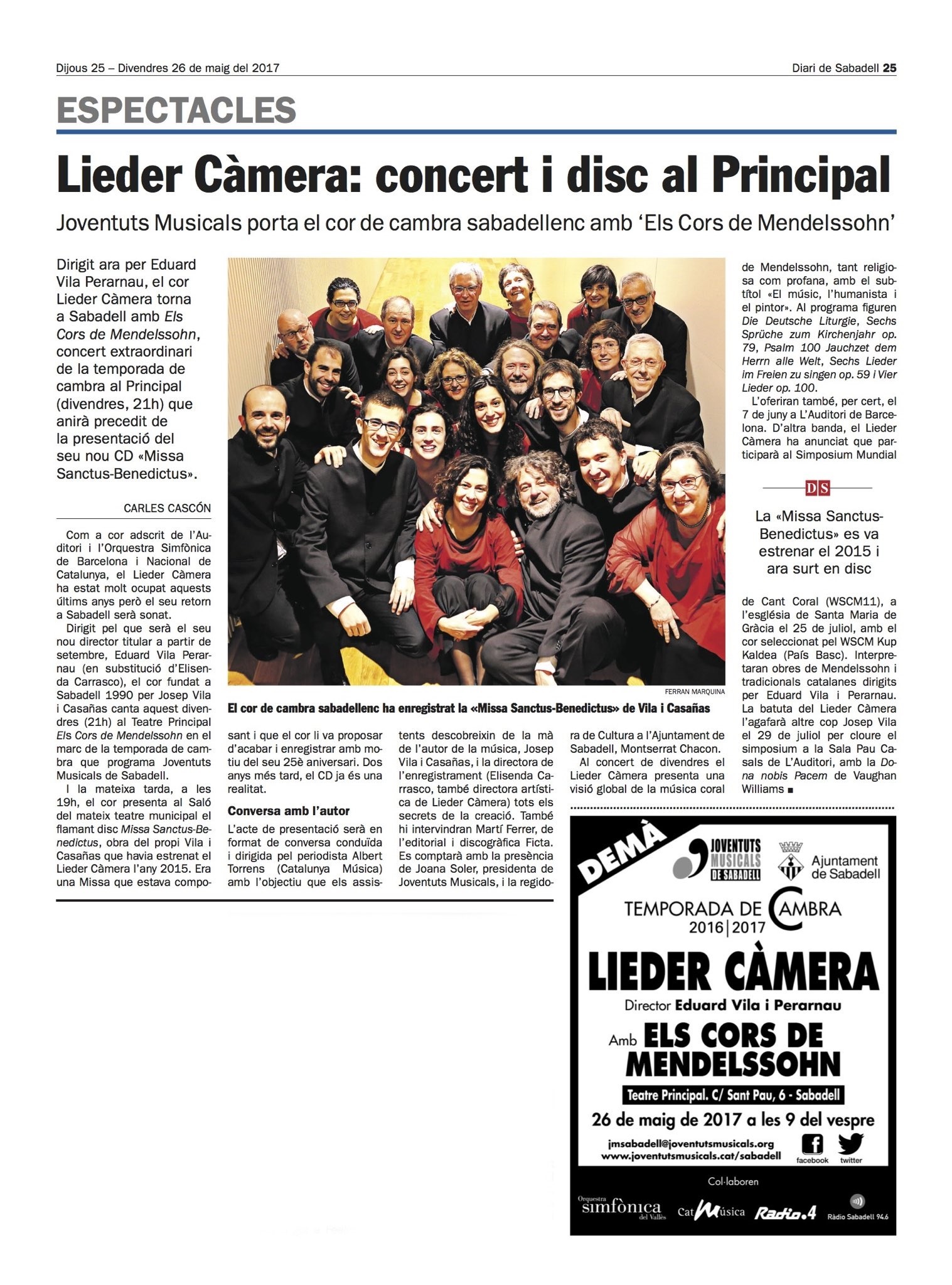 Presentació del CD del Cor Lieder Càmera a Sabadell