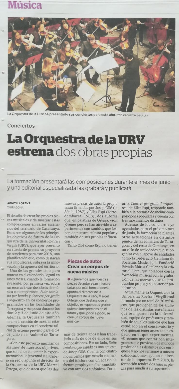 Orquestra URV encarrega i estrena nova música